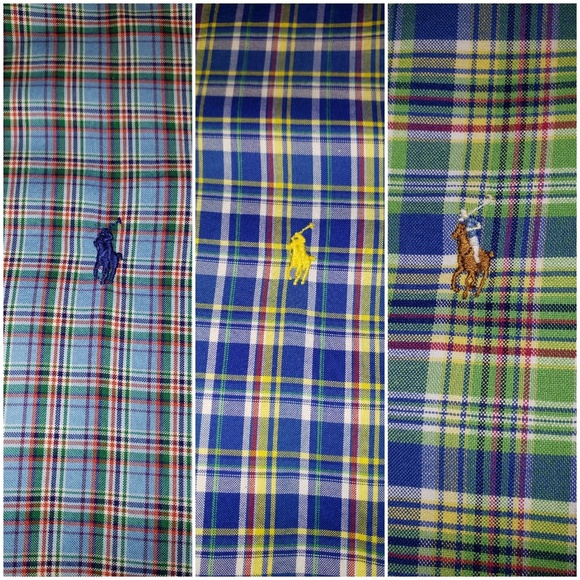 3 Ralph Laren Plaid Button Down Shirts- Med - Picture 2 of 2